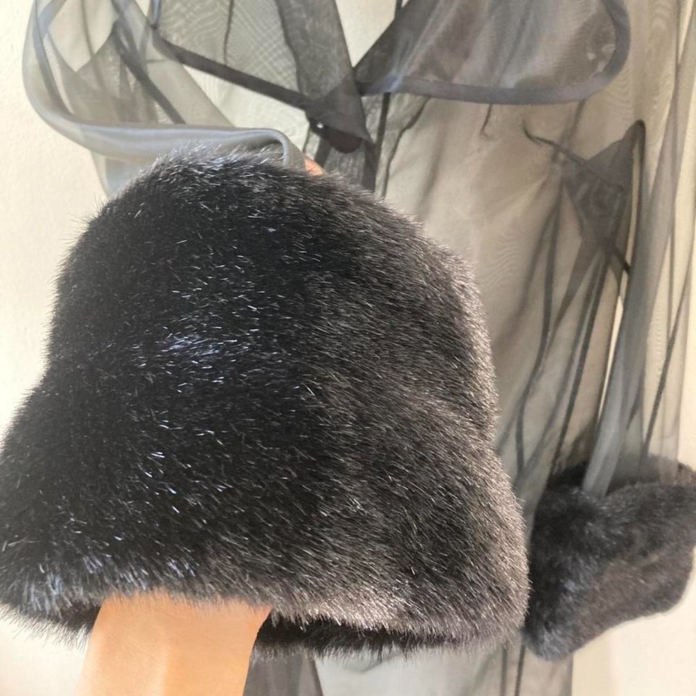 Dolce & Gabbana S/S 1995 Sheer Black 1950's Style A-Line Faux Fur Jacket - Picture 3 of 4